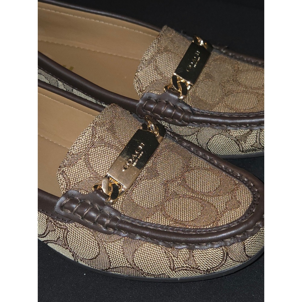 COACH Olive Monogram Canvas Leather Trim Horsebit Loafers Women's Size 8.5B - Picture 7 of 12